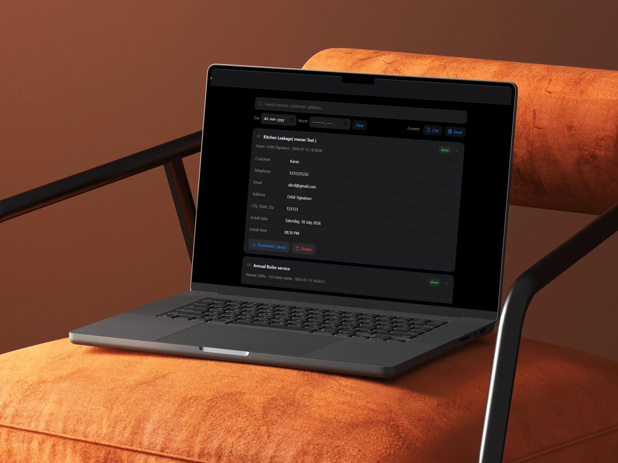 Calendar-to-Contract Order Automation dashboard shown on a laptop mockup